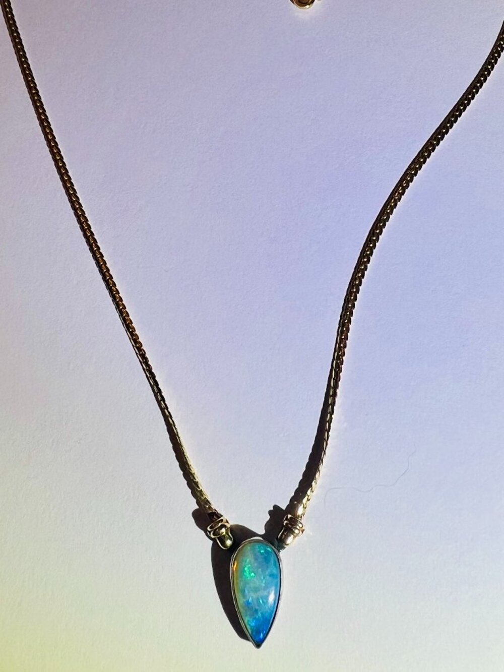 Blue Opal on a 14k gold chain, Stamped - Picture 8 of 10